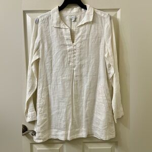 J Jill Love Linen Neutral white Tunic Blouse Top size Small Lagenlook Boho